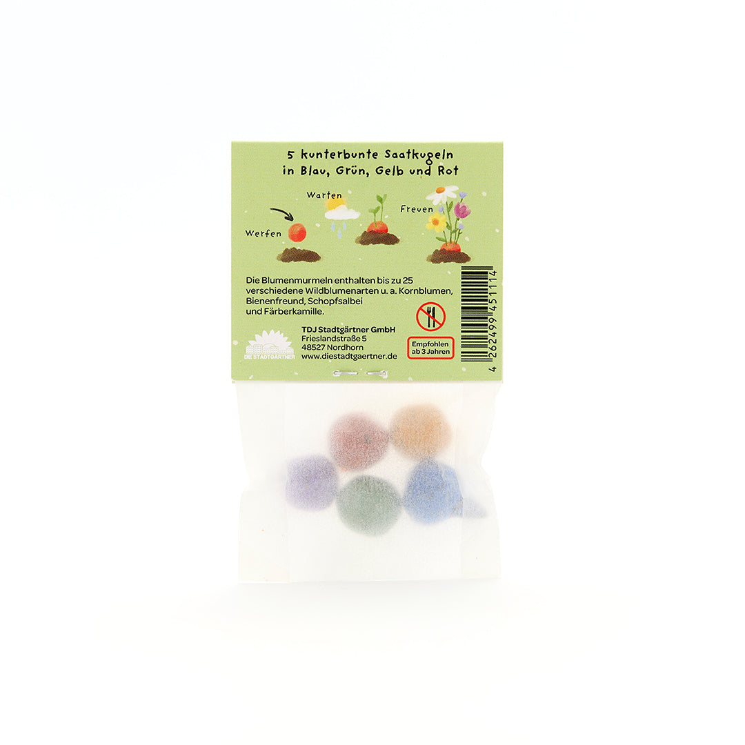 5 Blumenmurmeln im Tütchen "Gans lieben Dank"