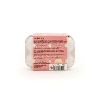 6 bunte Blumenmurmeln im Eierkarton "Vielen Dank"