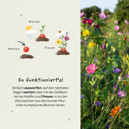 5 Blumenmurmeln im Tütchen zur Einschulung "Hipp Hipp Hurra!"