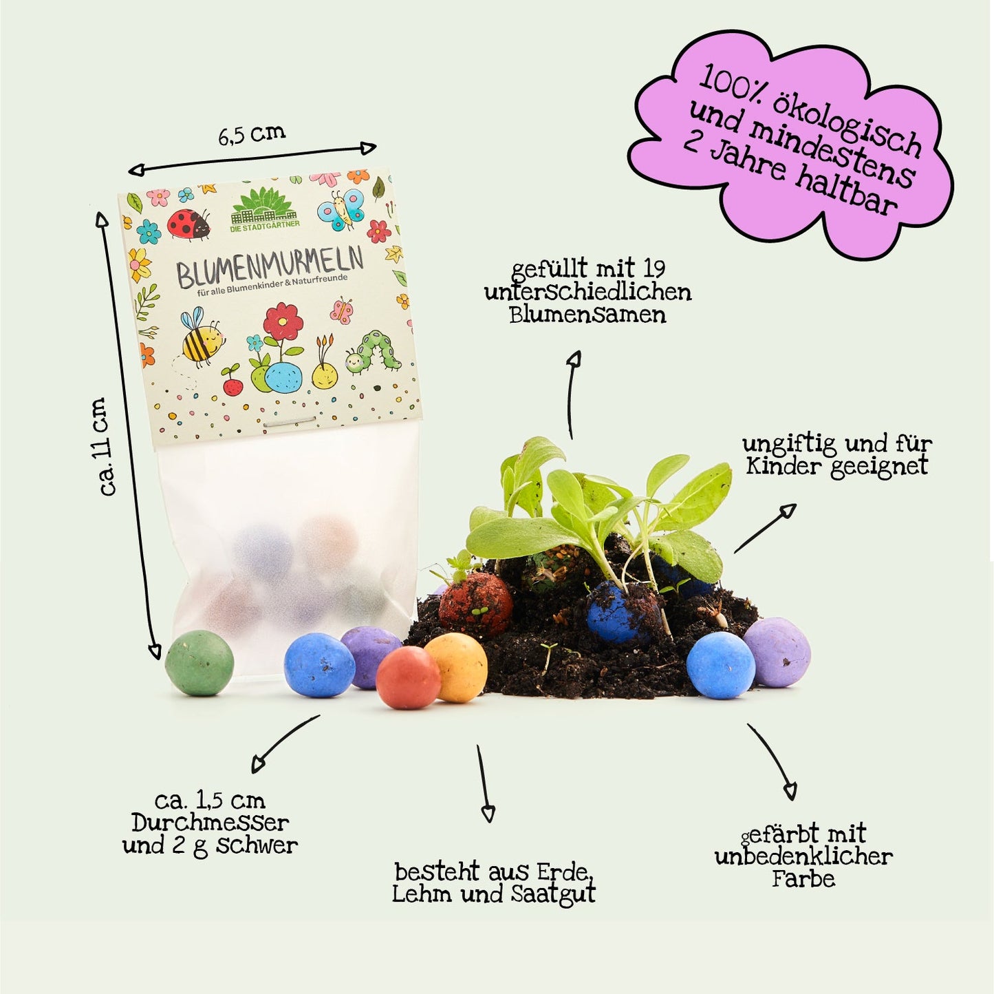 10x5 Blumenmurmeln im Tütchen