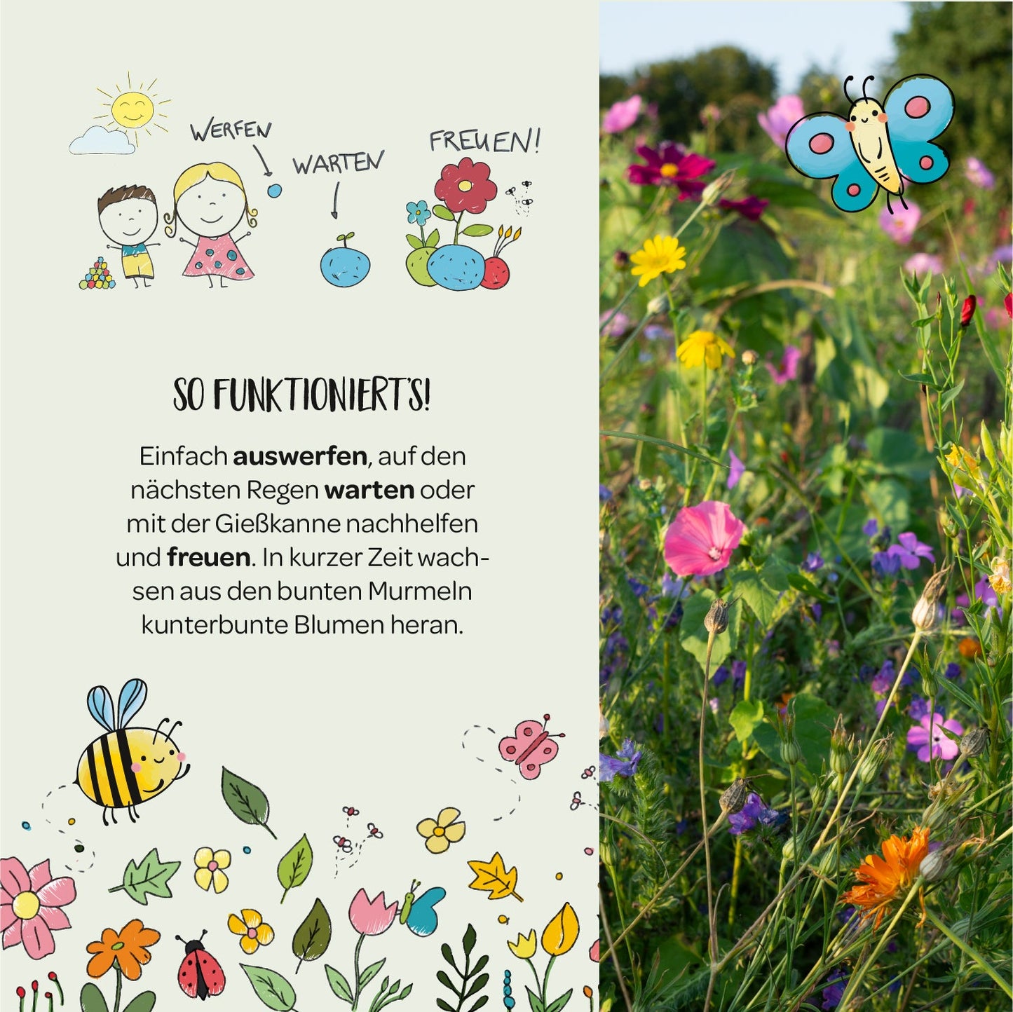 6 bunte Blumenmurmeln im Eierkarton