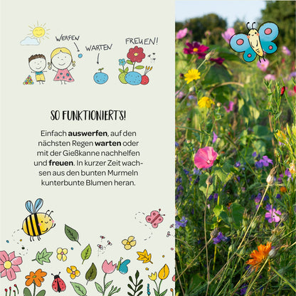 6 bunte Blumenmurmeln im Eierkarton