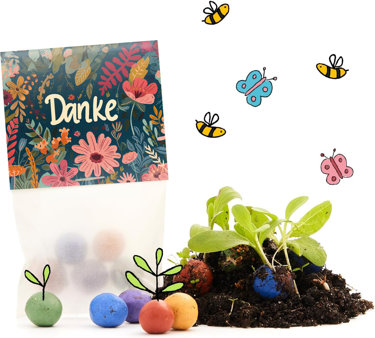 10x5 Blumenmurmeln im Tütchen – Danke