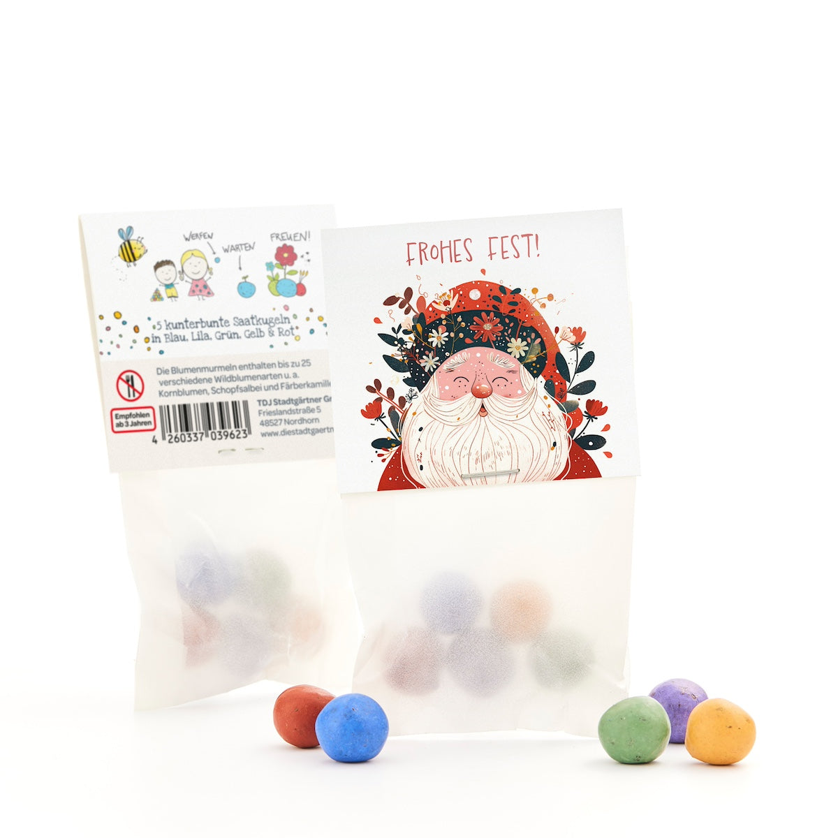 10x5 Blumenmurmeln im Tütchen "Frohes Fest"