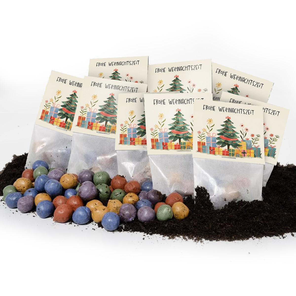 10x5 Blumenmurmeln im Tütchen "Frohe Weihnachtszeit"