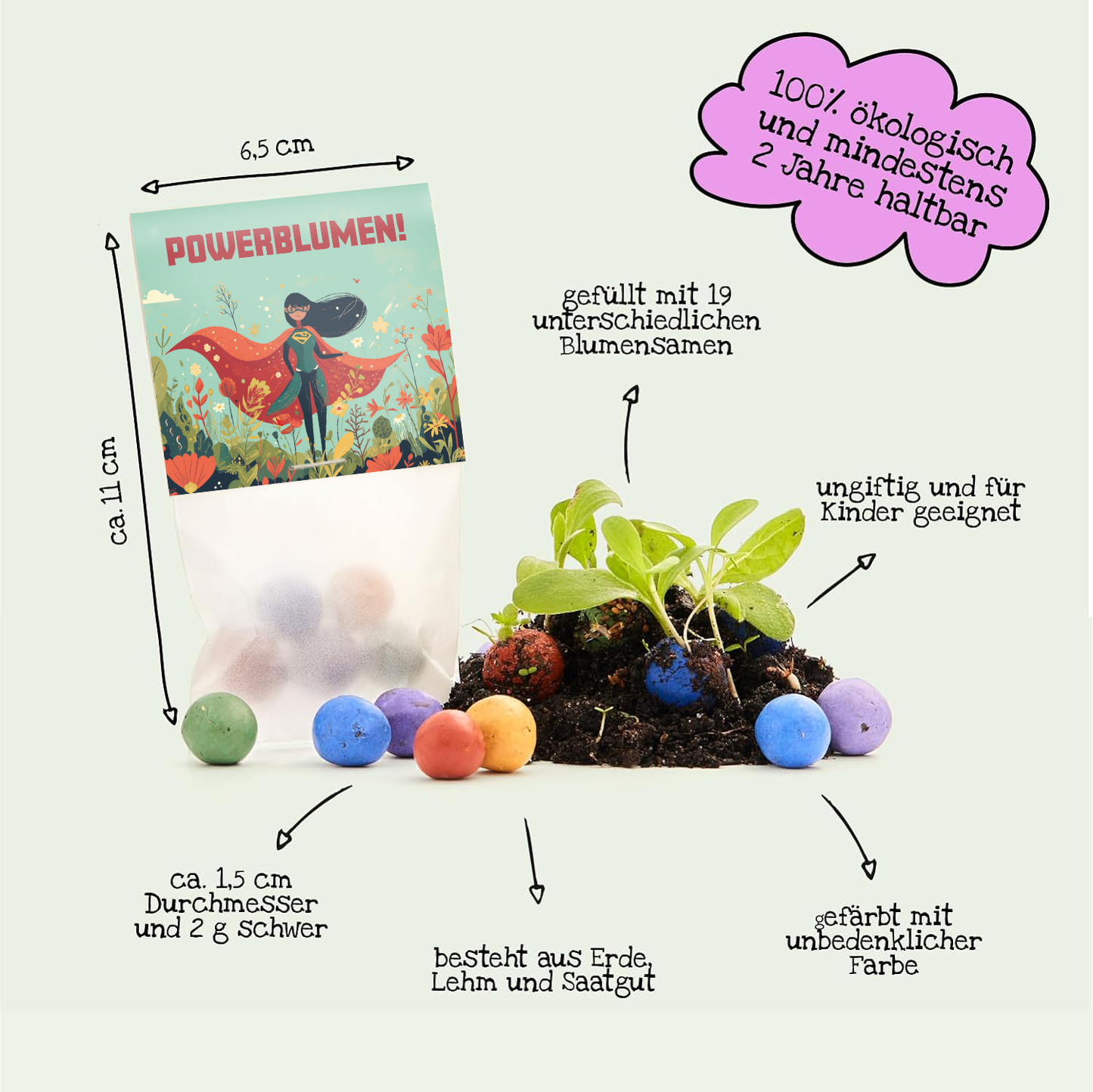 10x5 Blumenmurmeln im Tütchen – Powerblumen