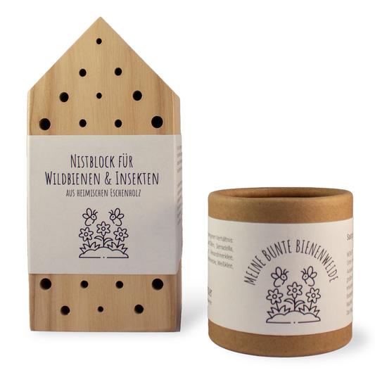 Nistblock für Wildbienen + Saatgut