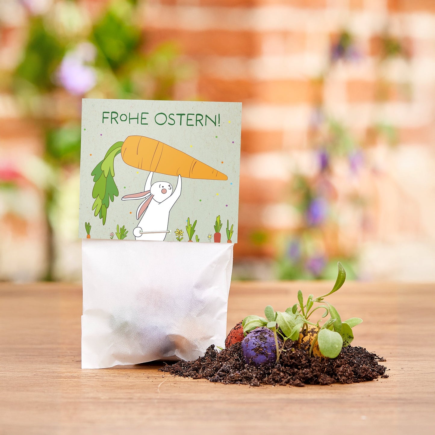 10x5 Blumenmurmeln im Tütchen "Hase mit Möhren"