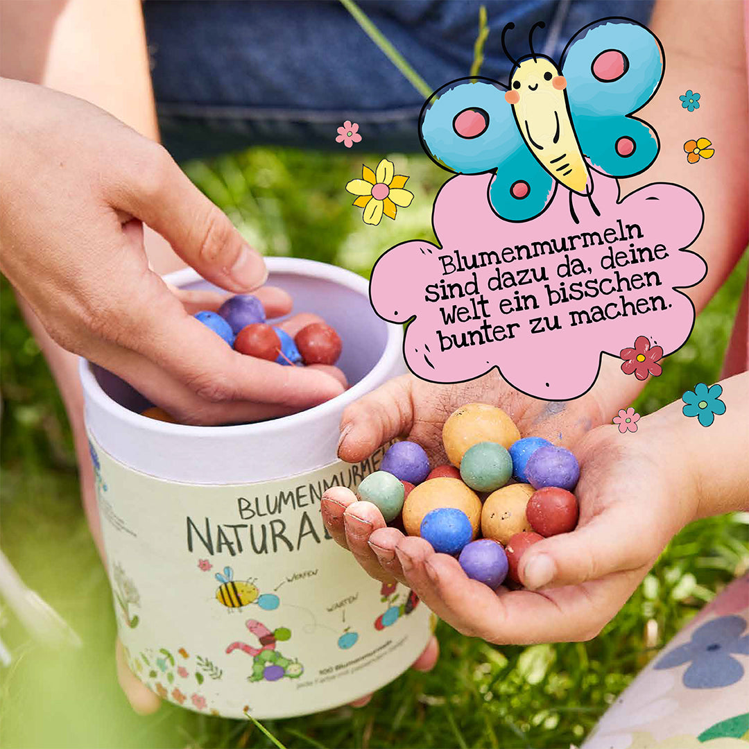 Naturabenteuer – Dose mit 100 Blumenmurmeln